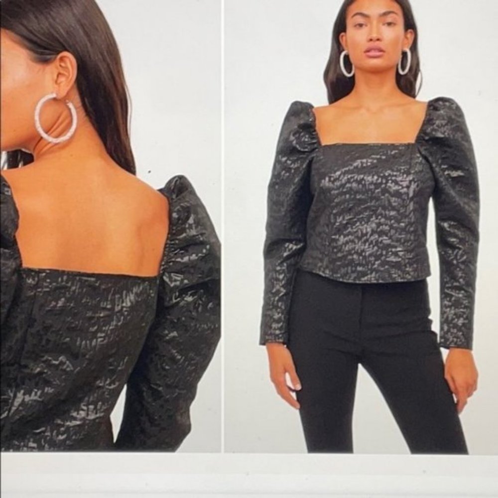 Metallic puffy sleeve top